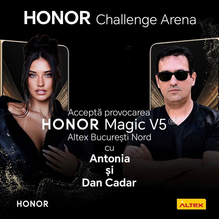 HONOR Challenge Arena – Antonia și Dan Cadar vin sâmbăta aceasta la Altex București Nord într-un eveniment de prezentare a celui mai subțire telefon pliabil din lume, HONOR Magic V5
