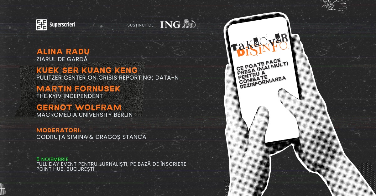 Jurnaliști internaționali vin la București pentru a susține evenimentul Takeover Disinfo, dedicat combaterii dezinformării